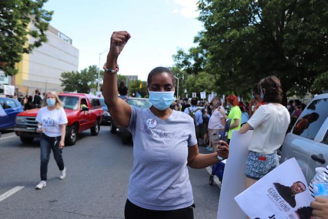 In Baltimore, Maryland, a demonstrator joins a national day of action against racist and political repression, May 30, 2020. (Elvert Barnes / Flickr / CC BY-SA 2.0)