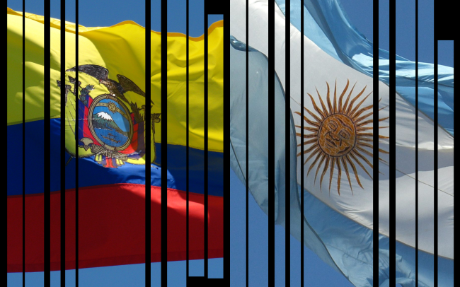 Left: Photograph of Ecuador’s flag in 2009 (Martin Dewar / Flickr / CC BY-NC-SA 2.0 DEED ). Right: Photograph of Argentina’s flag in 2006 (Qu1m / Flickr / CC BY 2.0 DEED)
