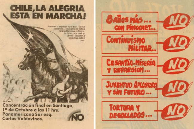 Campaign materials in favor of a "No" vote against Pinochet's continued rule in the 1988 plebiscite. (Memoria Chilena / Biblioteca Nacional de Chile)