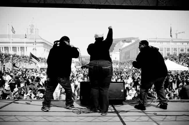 Rebel Diaz performs at a Nakba at 60 concert in San Francisco in 2008. (Flickr / Hossam el-Hamalawy / CC BY 2.0)