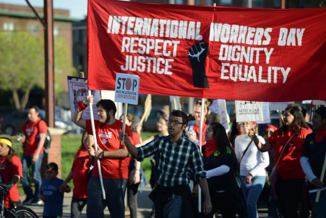 The International Workers Day march for immigrant and workers rights in April of this year in Minneapolis (Fibonacci Blue/ Flickr)