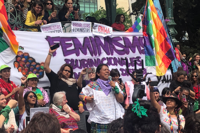 Lolita Chávez speaks during the National Women's Encuentro, La Plata, Argentina, 2019. (Romina Green Rioja) 