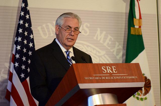 U.S. Secretary of State Rex Tillerson at a press conference in Mexico City in February. (U.S. Department of State)