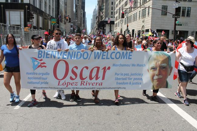 Thousands of marchers, including Puerto Rican leader and recently freed prisoner Oscar López Rivera, filled Manhattan's 5th Avenue for the 60th Annual National Puerto Rican Day Parade. (Photo by Joe Catron)