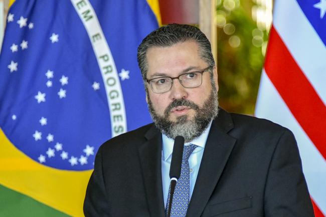 Brazilian Foreign Minister Ernesto Araújo speaks at a joint press availability with US Secretary of State Michael R. Pompeo, in Brasilia, Brazil, January 2, 2019. (US Department of State / Flickr)