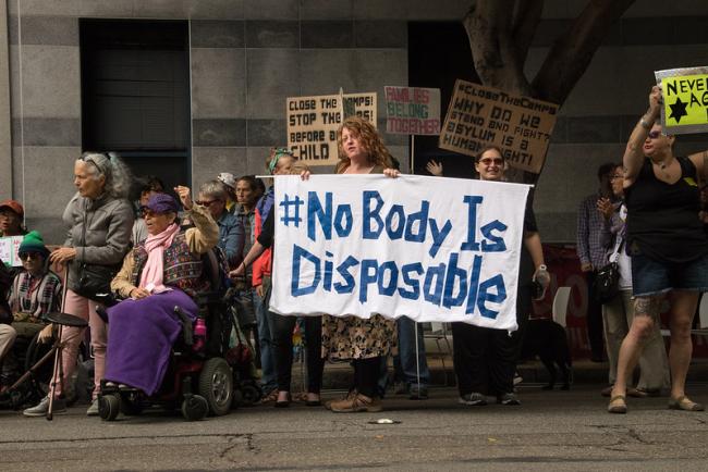 Demonstrators protest ICE in San Francisco, August 28, 2019. (Photo by Peg Hunter/Flickr)