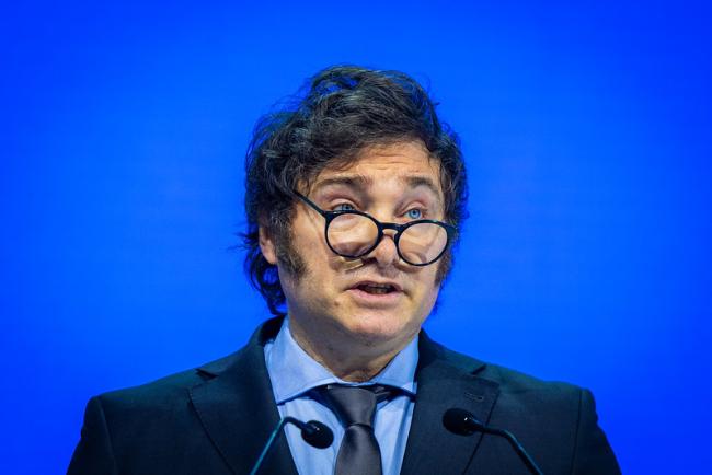 Argentine President Javier Milei speaks at the World Economic Forum Annual Meeting in Davos-Klosters, Switzerland, on January 17, 2024. (Flickr/World Economic Forum/CC BY-NC-SA 2.0)