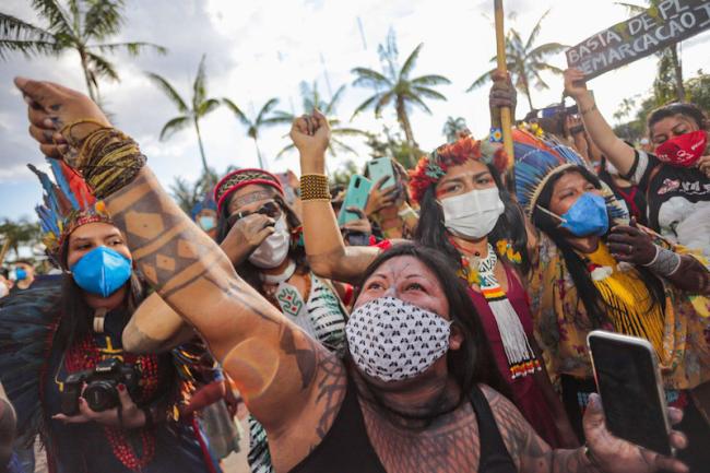 Alessandra Korap Munduruku and others at the first Indigenous Women’s March in Brazil, August 2019. (Courtesy of Alessandra Korap Munduruku)