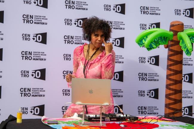 DJ and producer AgentDMZ at the Thinking with Bad Bunny Symposium, part of CENTRO's 50th anniversary celebrations. (Brandon Chacón, courtesy of CENTRO)
