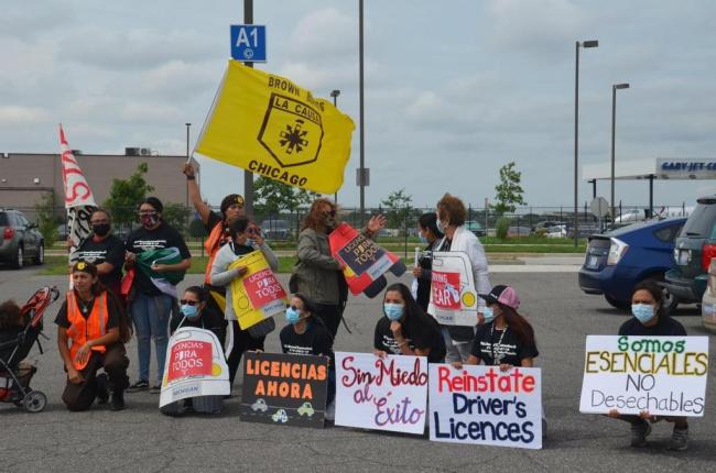 A protest organized by Cosecha members outside of Gary Regional Airport in July of 2021 (Image courtesy of Cosecha Indiana)