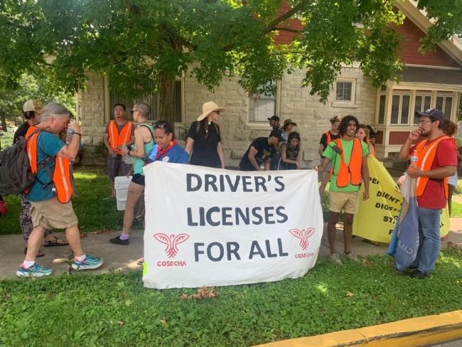 Cosecha Indiana organizers and allies demand access to driver's licenses for all residents (image courtesy of Cosecha Indiana)