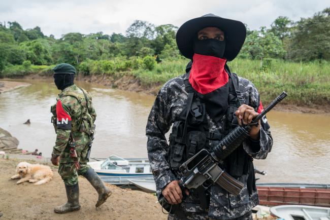 Members of the Che Guevara bloc of the Western War Front of the ELN in Chocó, Colombia. (Photo by Victor Raison)