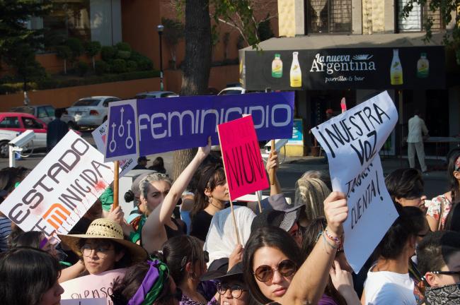 A march in Mexico City in February 2019 (Photo by Madeleine Wattenbarger)