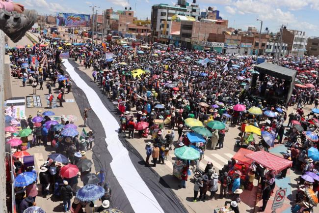 Community members gather to demand justice for victims of the Juliaca massacre on the on-year anniversary on January 9 (Photo courtesy of Derechos Humanos y Medio Ambiente - Puno, Peru)
