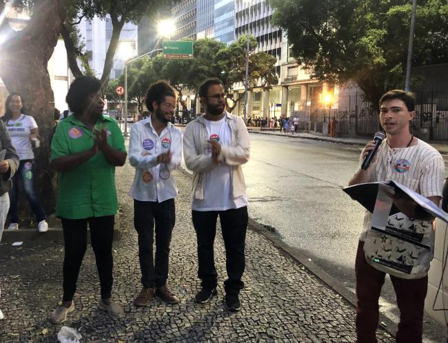 Workers’ Party lawmaker Benedita da Silva, Wesley Teixeira, and Congressman-elect Pastor Henrique Vieira at a demo of Christians in support of Lula (Constance Malleret)