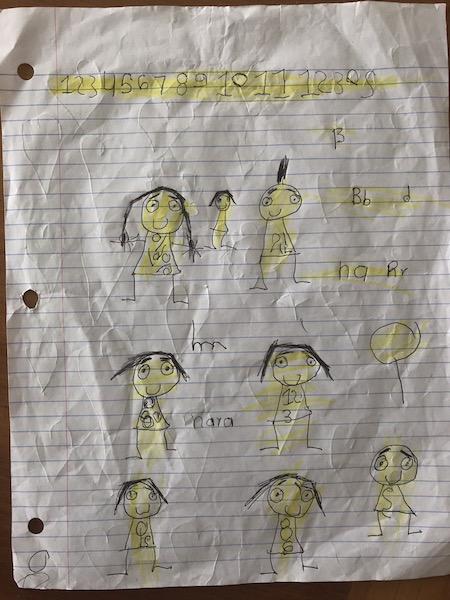 A drawing made for the author by a five-year-old girl in detention at the South Texas Family Residential Center in Dilley, Texas (Courtesy of Nara Milanich)