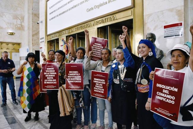 A peaceful occupation of Argentina's Central Bank in Buenos Aires in November to denounce sexual violence against Indigenous women and girls (Movimiento de Mujeres Indígenas Por el Buen Vivir)