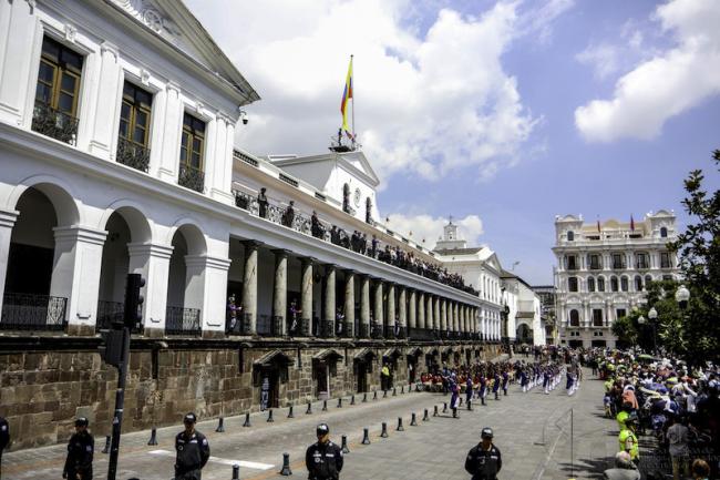 Fachada del Palacio de Carondelet, el Palacio de gobierno ubicado en la Plaza Grande, Centro Histórico de Quito (ANDES/Micaela Ayala V. / Wikimedia Commons / CC BY-SA 2.0)