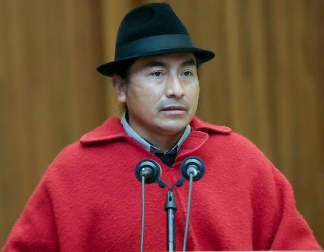 Leonidas Iza is president of CONAIE (the Confederation of Indigenous Nationalities of Ecuador) and one of 16 individuals running to be Ecuador’s next president. (Wikimedia Commons/Asamblea Nacional del Ecuador/CC BY-SA 2.0) 