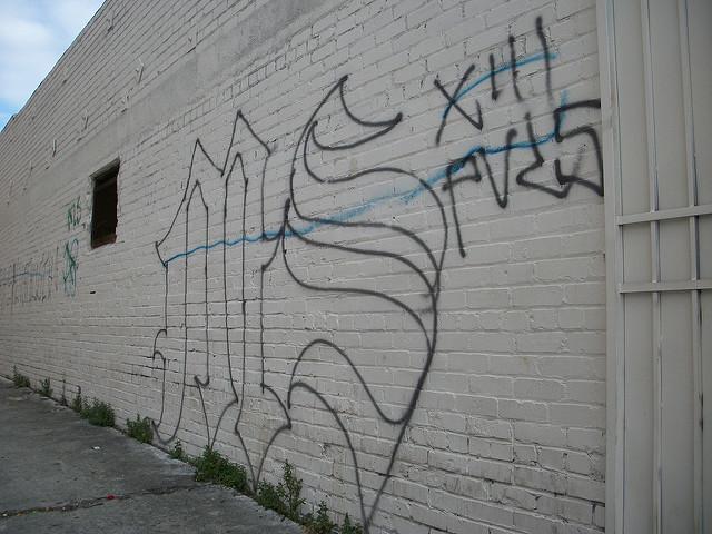 MS-13 leaves their signature gang tag on a building in Los Angeles's West Side. (Flickr/Follow the Tracks)