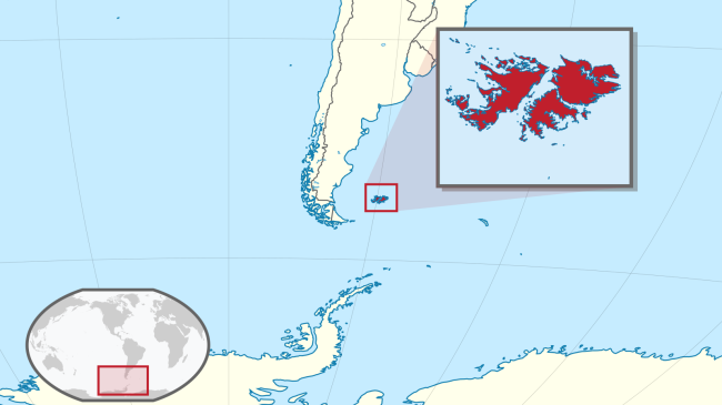A map of the Falklands/Malvinas Islands, positioned roughly 300 miles (480 km) off the coast of Argentina’s Patagonia. (TUBS / Wikimedia Commons / CC BY-SA 3.0)