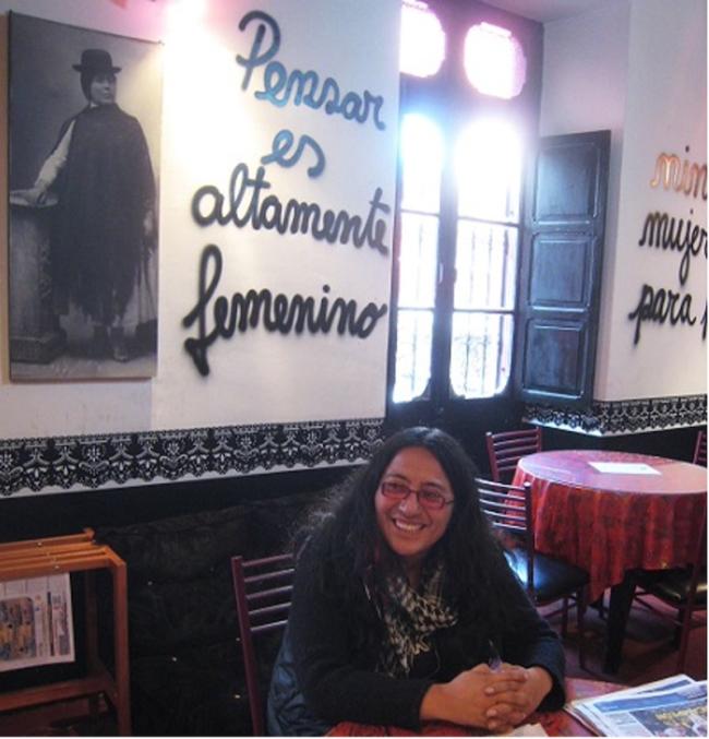 Julieta Ojeda in Mujeres Creando’s Virgen de los Deseos, a cultural and political space in La Paz, Bolivia. (Ben Dangl)