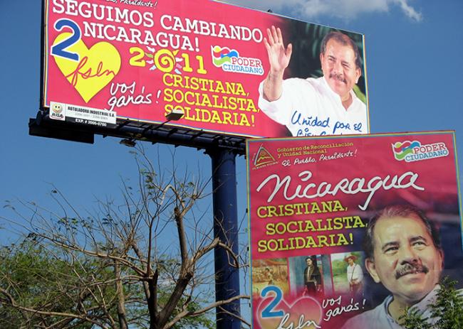 Billboards promote Daniel Ortega's reelection campaign in 2011. (Sven Hansen / Flickr)
