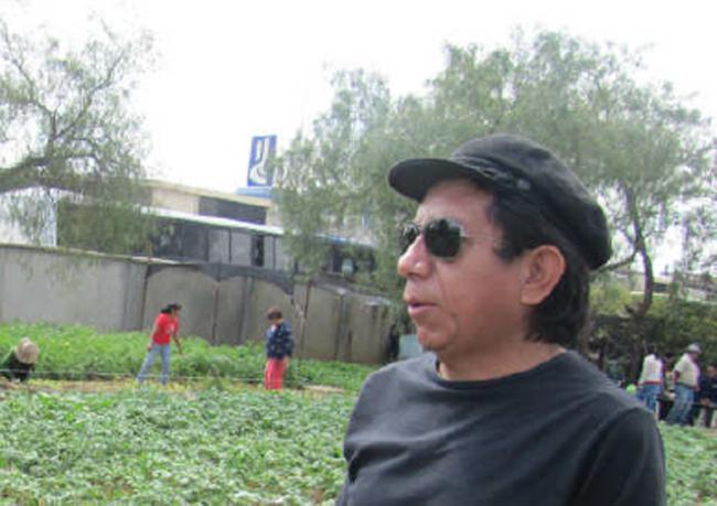 Oscar Olivera in the community garden, Cochabamba (Nancy Romer)