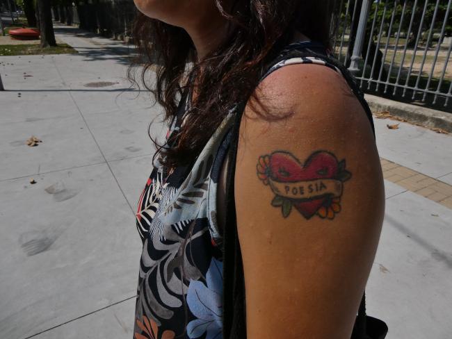 Shaina’s tattoo. Lapa, Rio de Janeiro, March 2024. (Hannah McKenzie) 