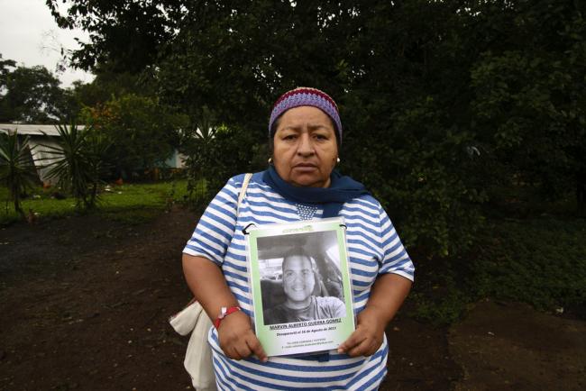 Ana Claribel Mendoza, from El Salvador, is looking for her son, Marvin Alberto Guerra Gomez, who disappeared in Mexico in 2013, on his way to the United States. (Photo by Federico Barahona)