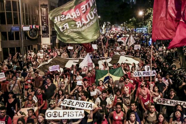 Protesters take to the streets in Brazil to denounce the 2016 impeachment of Dilma Rousseff. (Photo by Mídia Ninja