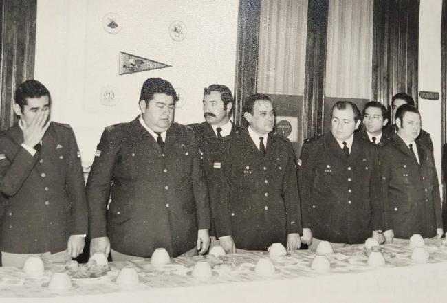 Javier Vaca's father, Omar Jesus Vaca, is second from the left, he is surrounded by fellow members of the Military Intelligence Unit of Rosario (Javier Vaca)