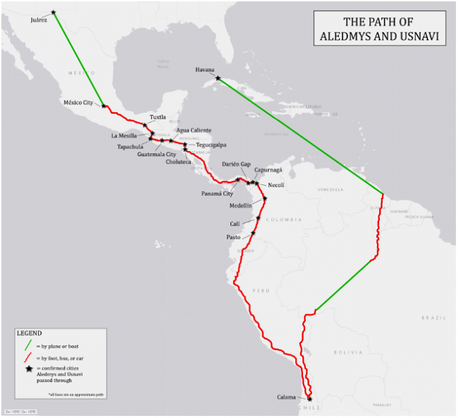 Aledmys and Usnavi's path from Cuba to Ciudad Juárez according to their account (Jaime Scott)