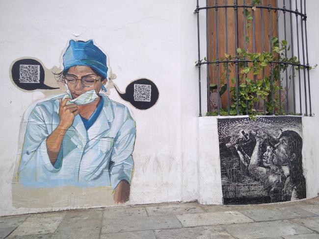 Street art in Oaxaca City depicts a health care worker (Photo: Shannon Young).