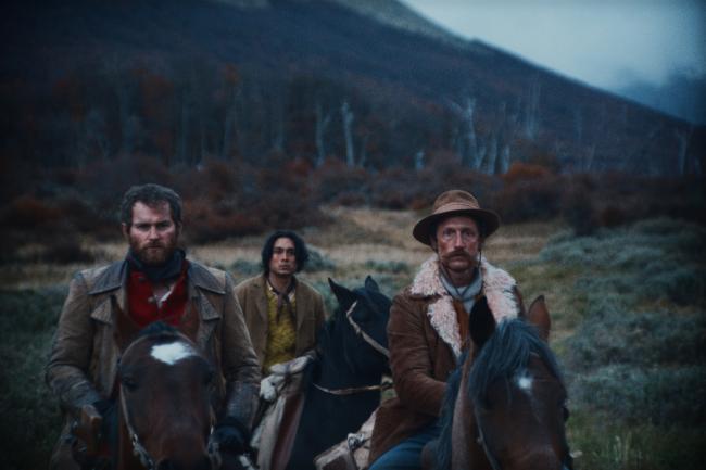 From left to right: Mark Stanley as Alexander MacLennan, Camilo Arancibia as Segundo, and Benjamin Westfall as Bill. "The Settlers," MUBI.