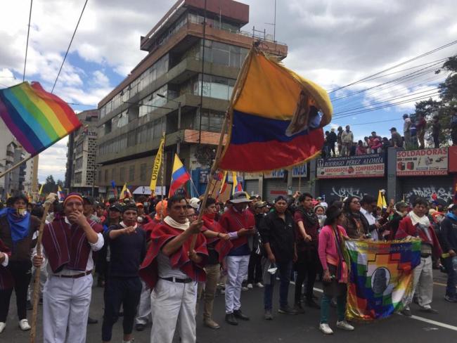 Demonstrators gather in Quito, Ecuador to protest the elimination of fuel subsidies in October 2019. (Photo by Cloe Perol)