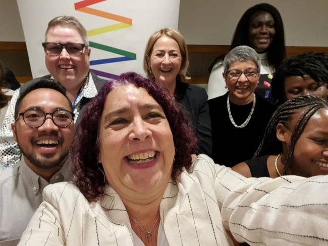 Tamara (center) celebrates the International Day Against Homophobia, Biphobia and Transphobia at the United Nations with representatives of UNWomen and the Ambassadors of Holland and Spain. (Image courtesy of Tamara Adrián) 