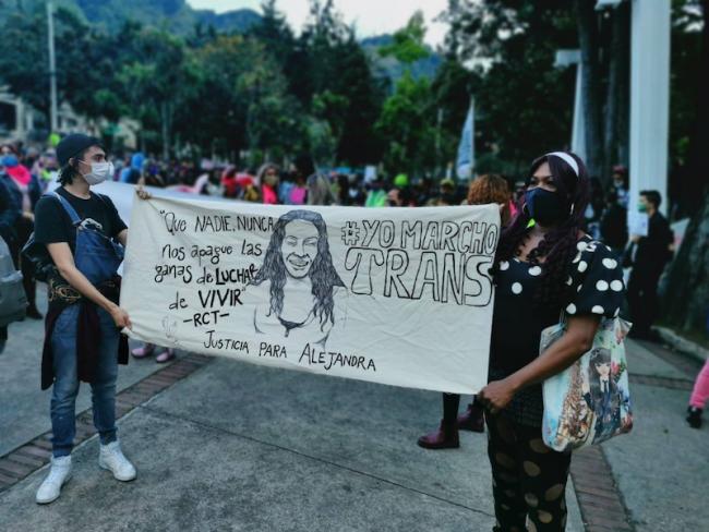 "Justicia para Alejandra." Alejandra Monocuco, mujer trans y trabajadora sexual, murió el 29 de mayo en Bogotá con síntomas de Covid-19 después de que una ambulancia se negó a prestarle el servicio médico por tener VIH. (Red Comunitaria Trans)