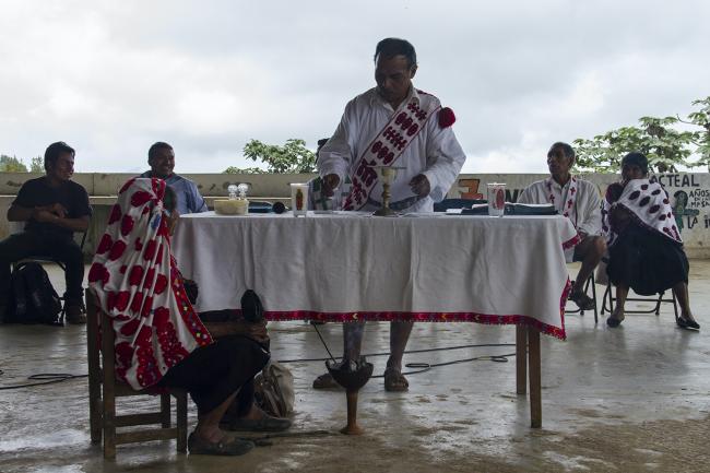 People participate in a ceremony in Acteal in October 2020 to commemorate the 1997 massacre. (Photo by Changiz M. Varzi)