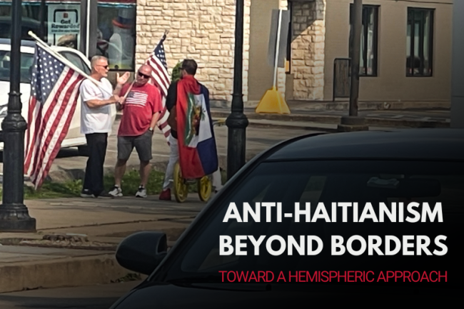 Counter-demonstrators with American flags disrupt Haitian Flag Day celebrations in Charleroi, Pennsylvania, May 18, 2023. (Courtesy of Eddie Rawson)