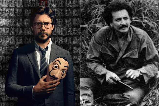 Left: The Professor (Netflix / Casa de Papel) / Right: Jaime Bateman (Wikimedia / Luis Angel Arango Library)