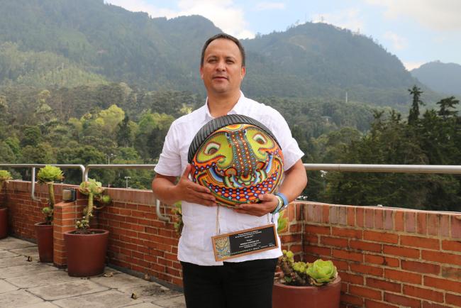 Enrique Chimonja Coy of Huila, Colombia, in 2017, when he won the Colombian National Human Rights Award. (Photo courtesy of CONPAZCOL)