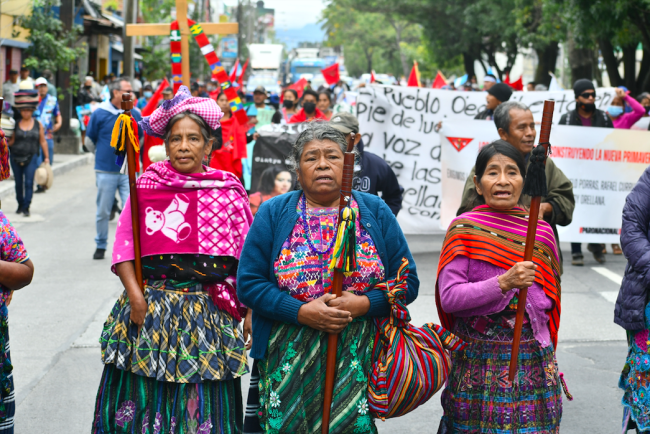 Ancestral authorities march in resistance in Guatemala against a possible coup ahead of President Bernardo Arévalo's inauguration. (Carlos Choc, Maya Q'eqchi')