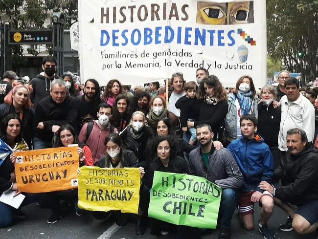 Members of the Historias Desobedientes Uruguay, Chile, and Paraguay,  with the Argentine collective on March 24, 2022 at the annual march in Buenos Aires commemorating the National Day of Memory for Truth and Justice. (Javier Vaca)
