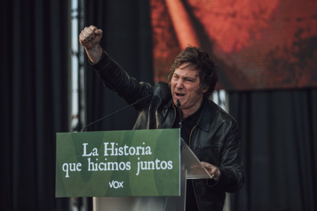 Javier Milei speaks at a festival put on by Vox in Madrid, Spain, October 2022. (VOX ESPAÑA / CC0)