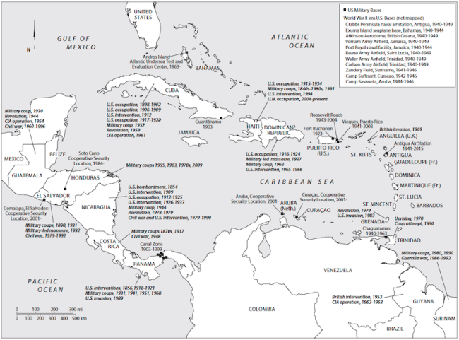 Sites of military intervention across the greater Caribbean’s long 20th century. Reproduced with permission from Puri and Putnam (eds.), Caribbean Military Encounters (Palgrave Macmillan, 2017). (Bill Nelson and Lara Putnam)