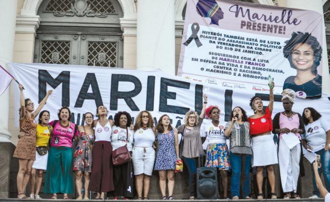 An action for Marielle Franco during a march on the International Day for the Combat of Racial Discrimination in Niterói, Rio de Janeiro (Marianna Cartaxo/Mídia Ninja).