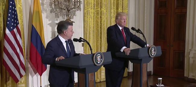 A press conference between Presidents Santos and Trump at the White House on May 18, 2017 (White House/ Youtube)
