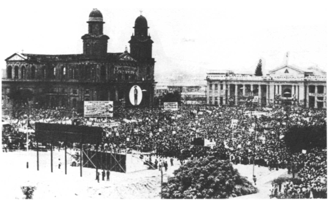 People gather in Nicaragua's Plaza of the Revolution on International Workers' Day, May 1, 1980. (NACLA archives / Courtesy of Barricada)