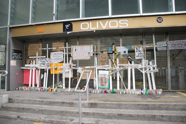 A shrine outside the Olivos Metro station in Mexico City to honor the victims of the collapse. (Sam Law)